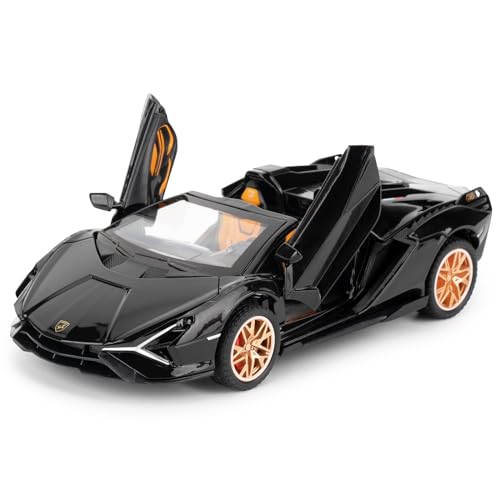 imtfzct 1/32 Lamborghini Sian Roadster Alloy Car Model, Sound und Licht Spielzeugauto mit Pullback-Funktion, geeignet für Sammlerauto-Modelle, Geschenk für Kinder (schwarz) von imtfzct