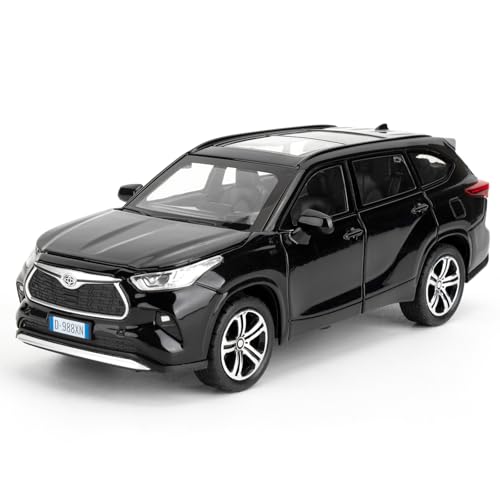 imtfzct 1/32 Toyota Highlander Spielzeugauto,Pull Back Spielzeugauto mit Geräuschen und Lichtern, Druckguss Legierung Modell Auto, Jungen und Mädchen Geschenk (schwarz) von imtfzct