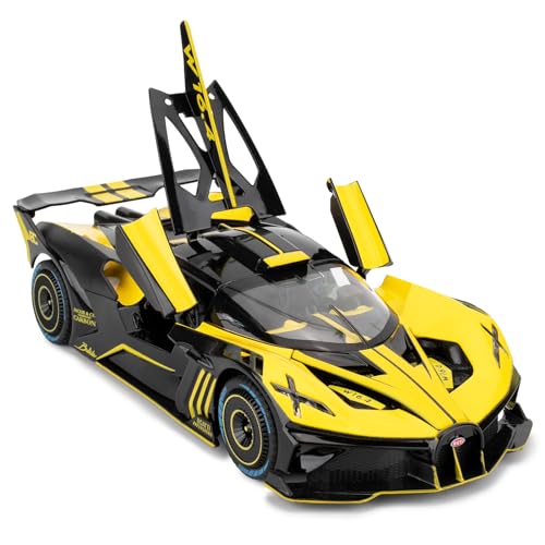 imtfzct 1:24 Bugatti Bolide Modellauto, Alu-Druckgussauto mit Rückholfunktion, Kinderspielzeugauto mit Licht und Sound, Sammlermodell Spielzeug, Kindergeschenk (gelb) von imtfzct