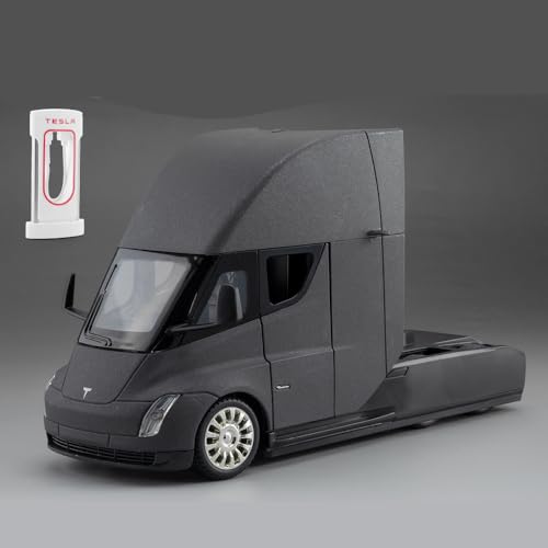 imtfzct 1:24 Tesla Semi Truck Head, Spielzeugauto aus Aluminiumdruckguss, Spielzeugmodellauto zum Sammeln, Geschenk für Kinder, Spielzeugauto mit Sound- und Lichtfunktion und Pull-Back-Funktion(Grau) von imtfzct