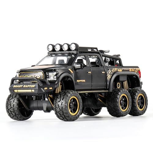 imtfzct 1:28 Ford Raptor F150 Modellauto,Spielzeugmodellauto zum Sammeln, Geschenk für Kinder, Diecat Spielzeugauto mit Sound- und Lichtfunktion und Pullback Funktion(schwarz) von imtfzct