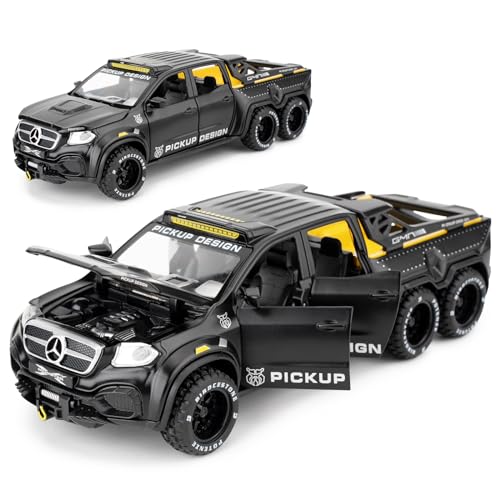 imtfzct 1:28 Mercedes-Benz X-Klasse Modellauto, Zinklegierung Druckguss Heckantrieb Pickup Truck Spielzeugauto mit Sound und Licht, geeignet für Sammlung, Geschenke für Jungen, Mädchen (Schwarz) von imtfzct