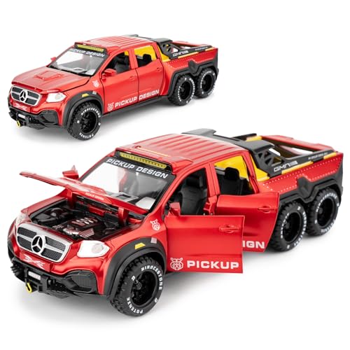 imtfzct 1:28 Mercedes-Benz X-Klasse Modellauto, Zinklegierung Druckguss Heckantrieb Pickup Truck Spielzeugauto mit Sound und Licht, geeignet für Sammlung, Geschenke für Jungen, Mädchen (rot) von imtfzct