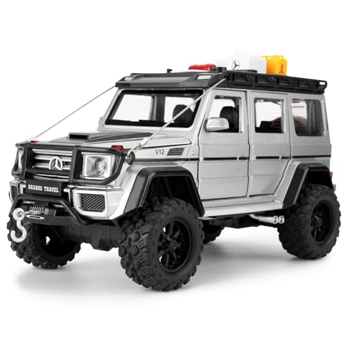 imtfzct Alu-Druckgussauto mit Rückzug, 1:24 Mercedes G550 Modellauto, Kinderspielzeugauto mit Licht und Sound, Spielzeugauto zum Öffnen, Sammlermodellauto, Geschenk für Jungen und Mädchen (Silber) von imtfzct