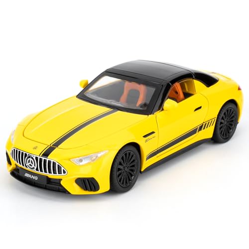 imtfzct Mercedes-Benz SL63 Spielzeugauto, 1:22 Automodell, Spielzeugauto mit Sound, Licht und Pullback Funktion, Tür zum Öffnen, Sammlermodell, Geschenk für Kinder von 4-7 Jahren (gelb) von imtfzct