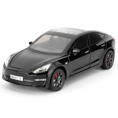 imtfzct Tesla Model 3 Spielzeugauto, 1/24 Gusslegierung Modellauto mit Sound und Lichtfunktion und Pullback Funktion, kann die Tür öffnen Design, Sammlermodell Auto, Geschenk für Kinder(schwarz) von imtfzct