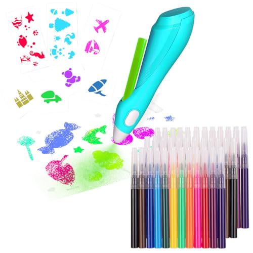 infactory Hand-Airbrush-Stifte: Airbrush-Stift für Kinder, 48 Farben zum Sprühen, 30 Schablonen, USB (Airbrush-Kit, Airbrush Farben Set, Malen) von infactory