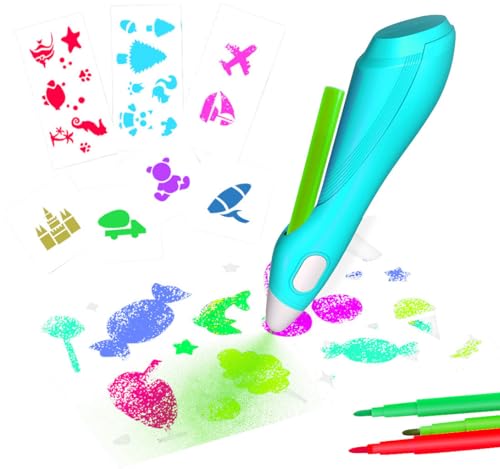 infactory Kinderspielzeug: Airbrush-Stift für Kinder, 12 Farben zum Sprühen, 30 Schablonen, USB (Airbrush-Farbspritzpistolen, Airbrush Sets Kinder) von infactory