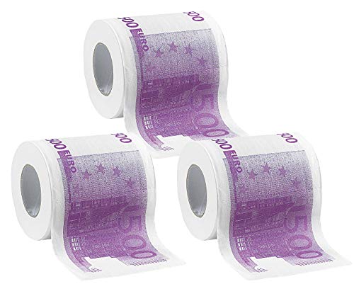 infactory Klopapier witzig: 3er-Set Toilettenpapier mit aufgedruckten 500-Euro-Noten, 2-lagig (Toilettenpapier Geschenkidee, witzige Toilettenpapier-Rolle, Geschenkverpackung) von infactory