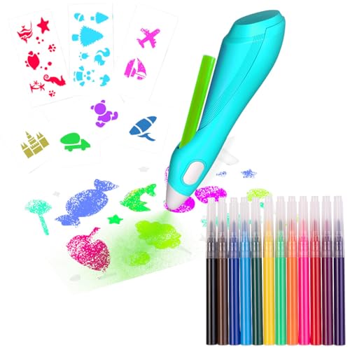 infactory Mini-Airbrush-Stifte: Airbrush-Stift für Kinder, 24 Farben zum Sprühen, 30 Schablonen, USB (Airbrush-Kits, Airbrush Farben Sets) von infactory