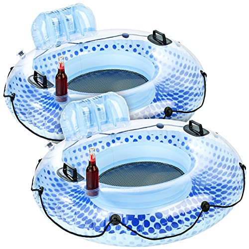 infactory Poolsessel: 2er-Set aufblasbare Schwimmringe mit Rückenlehne und Getränkehalter (Poolsessel mit Getränkehalter, Pool Schwimmring, Schlauchboot) von infactory