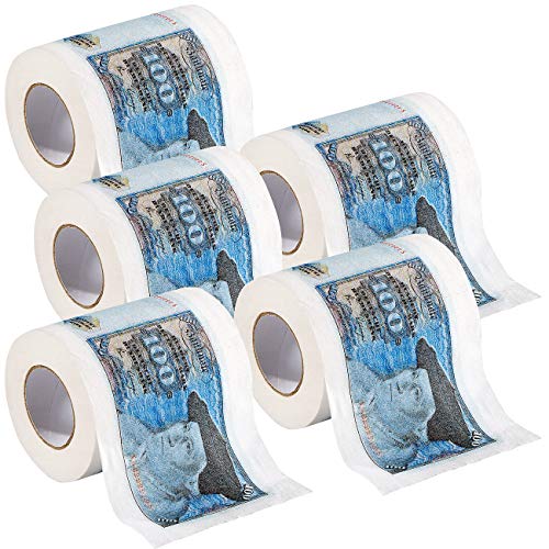 infactory WC Scherzartikel: Retro-Toilettenpapier 100 D-Mark, 5 Rollen (Scherz-Klopapier, lustige Klopapier-Rolle, Geschenkverpackung) von infactory