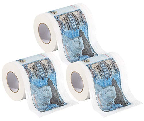 infactory WC Scherzartikel: 3 Rollen Retro-Toilettenpapier 100 D-Mark (Scherz-Klopapier, lustige Klopapier-Rolle, Geschenkverpackung) von infactory