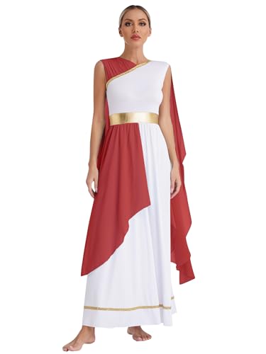 inhzoy Damen Griechische Göttin Kostüm Kleid Olympia Griechin Der Antike Toga Kleid Venus Aphrodite Kostüm Halloween Fasching Kostüm Burgundy_A L von inhzoy