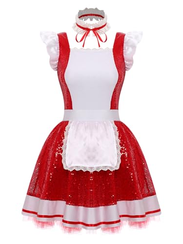 inhzoy Damen Kostüm Dienstmädchen Maid Schürze Pailletten Tutu Kleid Und Halsband Anime Cosplay Verkleidung Karneval Faschingskostüm Rot XL inhzoy Damen Kostüm Dienstmädchen Maid Schürze Pailletten Tutu Kleid Und Halsband Anime Cosplay Verkleidung Karneval Faschingskostüm Rot XL von inhzoy