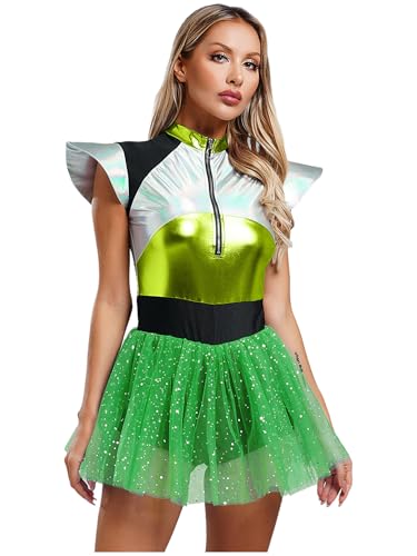 inhzoy Damen Kostüm Space Girl Kleid Glitzer Metallic Body Tutu Tüllkleid Halloween Karneval Kostüm Space Disco Partykleid Clubwear Grün XL inhzoy Damen Kostüm Space Girl Kleid Glitzer Metallic Body Tutu Tüllkleid Halloween Karneval Kostüm Space Disco Partykleid Clubwear Grün XL von inhzoy