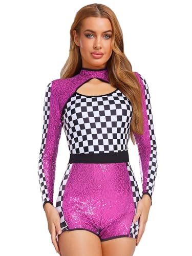 inhzoy Damen Rennfahrer Kostüm Overall Halloween Karneval Kostüm Speed Race Car Driver Racegirl Outfit Karierter Pailletten Body inhzoy Damen Rennfahrer Kostüm Overall Halloween Karneval Kostüm Speed Race Car Driver Racegirl Outfit Karierter Pailletten Body von inhzoy