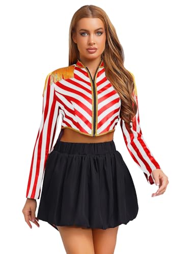 inhzoy Damen Zirkus Kostüm Frack Ringmaster Uniform Quasten Epaulette Gestreifte Mantel Halloween Karneval Kostüm Weiß&Rot L inhzoy Damen Zirkus Kostüm Frack Ringmaster Uniform Quasten Epaulette Gestreifte Mantel Halloween Karneval Kostüm Weiß&Rot L von inhzoy