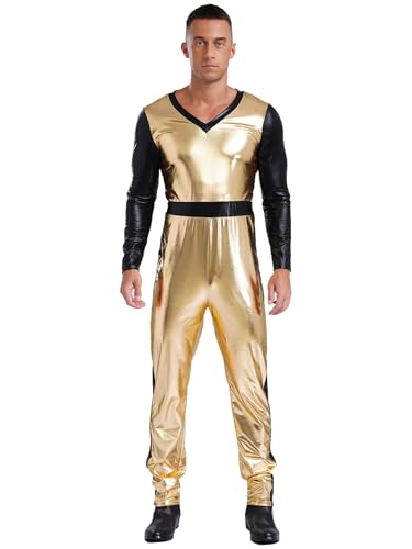 inhzoy Herren American Football Kostüm Quarterback Rugby Kostüm Glanz Jumpsuit Männer Karneval Fasching Fastnacht Kostüm Junggesellenabschied Outfit Gold 3XL von inhzoy