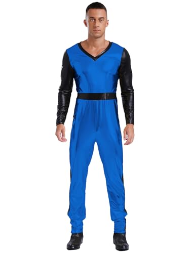 inhzoy Herren American Football Kostüm Quarterback Rugby Kostüm Glanz Jumpsuit Männer Karneval Fasching Fastnacht Kostüm Junggesellenabschied Outfit Königsblau XXL von inhzoy