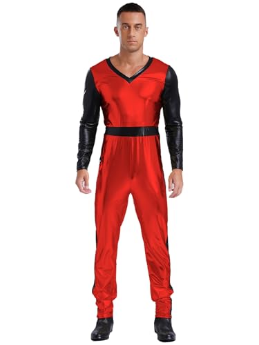 inhzoy Herren American Football Kostüm Quarterback Rugby Kostüm Glanz Jumpsuit Männer Karneval Fasching Fastnacht Kostüm Junggesellenabschied Outfit Rot 3XL von inhzoy