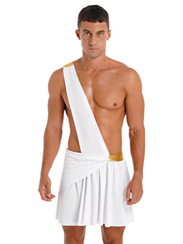 inhzoy Herren Erwachsene Griechischer Gott Kostüm Toga Römischer Krieger Caesar Kostüm Kilt Rock Karneval Party Clubwear Weiß XL von inhzoy