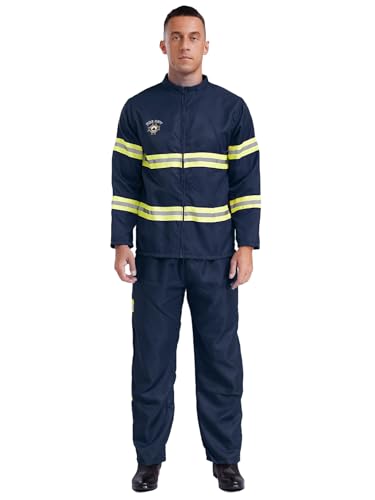 inhzoy Herren Feuerwehrmann Kostüm Helm Jacke Hose Gürtel 4-teilig Outfit Halloween Karnevalskostüm Für Mottoparty Fasching Junggesellenabschied Marineblau XS von inhzoy