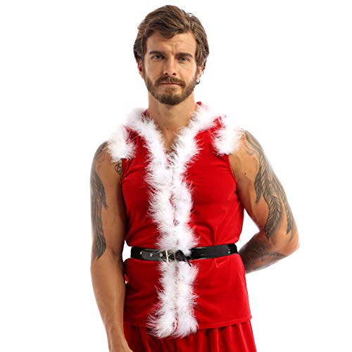 inhzoy Herren Weihnachtsmann Kostüm Weihnachtoutfit ärmellos Samt Unterhemd Weste Top Shorts Kurze Hose Cosplay Weihnachtskostüm Schlafanzug Nachtwäsche Rot L von inhzoy