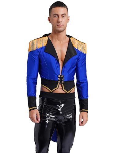 inhzoy Herren Zirkusdirektor Kostüm Jacke Lang Zirkus Ringmaster Jacke Tailcoat Karneval Faschingskostüm Party Performance Outfit Königsblau XL von inhzoy