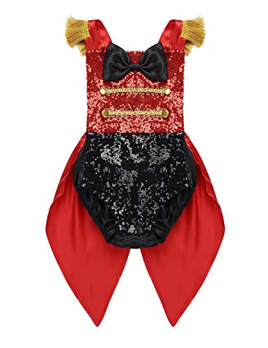 inlzdz Baby Mädchen Glitzer Pailletten Strampler Showman Zirkus Kostüm Kleinkind Overalls Body Jumpsuit Weihnachten Outfits Halloween Karnevalskotüm Schwarz&Rot 98 von inlzdz