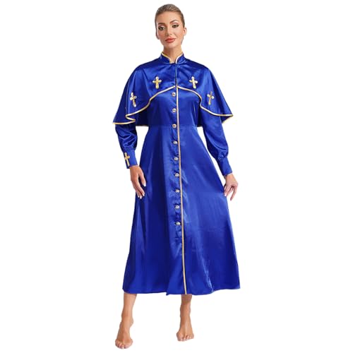 inlzdz Damen Priester Klerus Robe Lang Cassock Tunika Kleid Maxikleid für Chor Katholische Kirche Mottoparty Blau 3XL von inlzdz