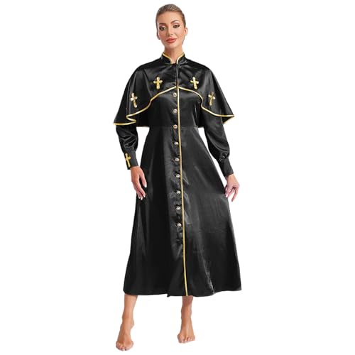 inlzdz Damen Priester Klerus Robe Lang Cassock Tunika Kleid Maxikleid für Chor Katholische Kirche Mottoparty Schwarz 3XL von inlzdz