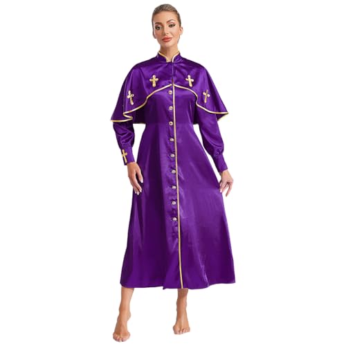 inlzdz Damen Priester Klerus Robe Lang Cassock Tunika Kleid Maxikleid für Chor Katholische Kirche Mottoparty Violett 3XL von inlzdz