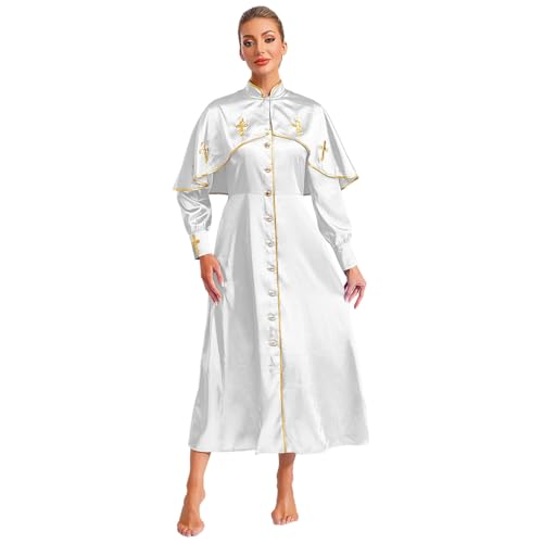 inlzdz Damen Priester Klerus Robe Lang Cassock Tunika Kleid Maxikleid für Chor Katholische Kirche Mottoparty Weiß 4XL von inlzdz