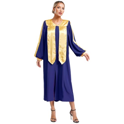 inlzdz Damen Priester Kostüm Glänzend Priesterrobe Lange Mantel Priesterin Cosplay Verkleidung Halloween Fasching Kostüm Blau L von inlzdz