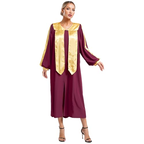 inlzdz Damen Priester Kostüm Glänzend Priesterrobe Lange Mantel Priesterin Cosplay Verkleidung Halloween Fasching Kostüm Burgundy L von inlzdz