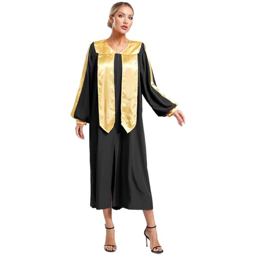 inlzdz Damen Priester Kostüm Glänzend Priesterrobe Lange Mantel Priesterin Cosplay Verkleidung Halloween Fasching Kostüm Schwarz XXL von inlzdz