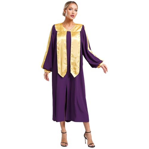 inlzdz Damen Priester Kostüm Glänzend Priesterrobe Lange Mantel Priesterin Cosplay Verkleidung Halloween Fasching Kostüm Violett L von inlzdz