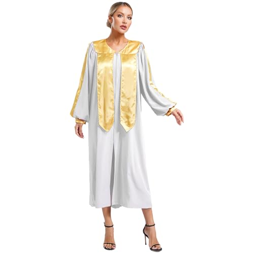 inlzdz Damen Priester Kostüm Glänzend Priesterrobe Lange Mantel Priesterin Cosplay Verkleidung Halloween Fasching Kostüm Weiß M von inlzdz