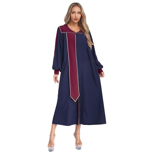 inlzdz Damen Priester Kostüm Lange Robe Gewand Chorrobe Klerus Prediger Mantel Chor Taufen Kostüm Navy blau XS von inlzdz