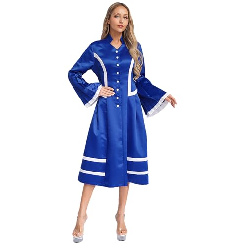 inlzdz Damen Priester Robe Kostüm Chor Klerus Kirche Robe Pfarrer Mantel Knielang Taufkleidung Fasching Karneval Mottoparty Kostüm Blau L von inlzdz