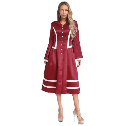 inlzdz Damen Priester Robe Kostüm Chor Klerus Kirche Robe Pfarrer Mantel Knielang Taufkleidung Fasching Karneval Mottoparty Kostüm Burgundy L von inlzdz