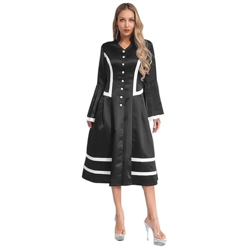 inlzdz Damen Priester Robe Kostüm Chor Klerus Kirche Robe Pfarrer Mantel Knielang Taufkleidung Fasching Karneval Mottoparty Kostüm Schwarz L von inlzdz