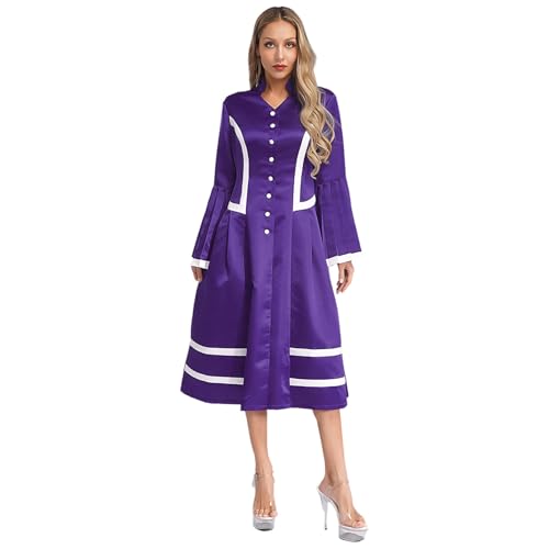 inlzdz Damen Priester Robe Kostüm Chor Klerus Kirche Robe Pfarrer Mantel Knielang Taufkleidung Fasching Karneval Mottoparty Kostüm Violett L von inlzdz