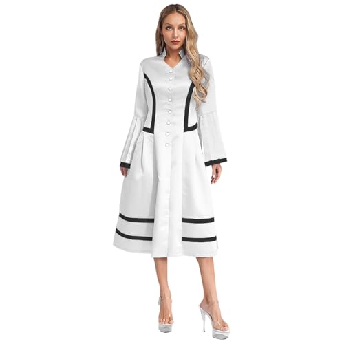 inlzdz Damen Priester Robe Kostüm Chor Klerus Kirche Robe Pfarrer Mantel Knielang Taufkleidung Fasching Karneval Mottoparty Kostüm Weiß L von inlzdz