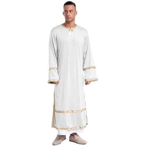 inlzdz Herren Chor Robe Lang Mantel Langarm Priester Robe Gewand Kirche Fasching Karneval Kostüm Erwachsene Taufe Outfit Weiß M von inlzdz