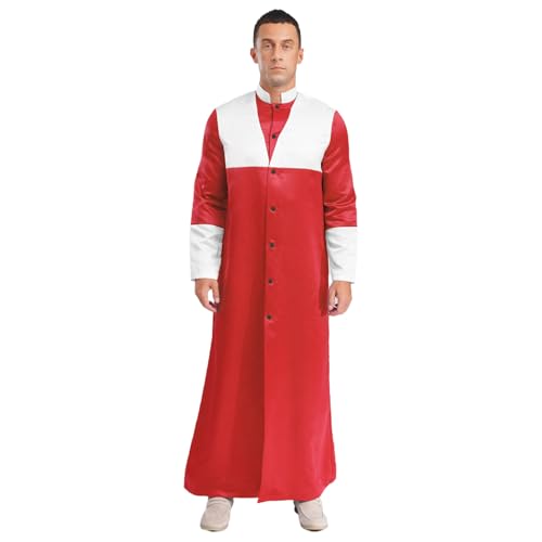 inlzdz Herren Priester Kostüm Lang Mantel Cassock Klerus Chor Robe mit Stehkragen Geistliche Anbetung Kostüm Taufkleidung Rot 3XL von inlzdz