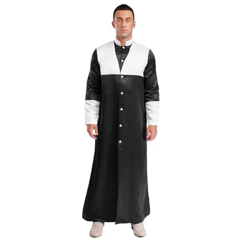 inlzdz Herren Priester Kostüm Lang Mantel Cassock Klerus Chor Robe mit Stehkragen Geistliche Anbetung Kostüm Taufkleidung Schwarz 3XL von inlzdz