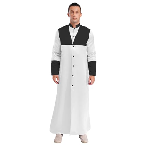 inlzdz Herren Priester Kostüm Lang Mantel Cassock Klerus Chor Robe mit Stehkragen Geistliche Anbetung Kostüm Taufkleidung Weiß 3XL von inlzdz