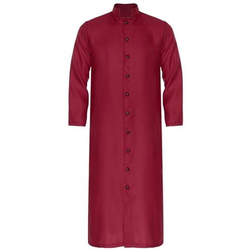 inlzdz Herren Priester Kostüm Priester Robe Mantel Langarm Tunika Button Down Halloween Fasching Klerus Pfarrer Kostüm Burgundy L von inlzdz